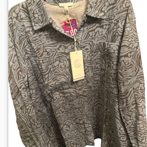 NWT Johnny Was Calme double pocket cotton Shacket blue and gray size S - Picture 3 of 4